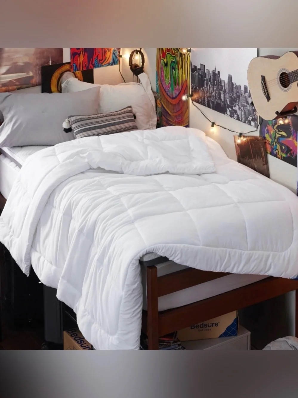 TWIN XL Down Alternative Comforter with 8 Tabs for Duvet Cover - WHITE